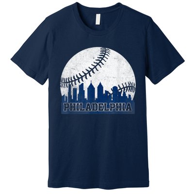 Philly Cityscape Baseball Philadelphia Skyline Retro Vintage Premium T-Shirt