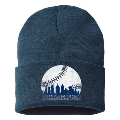 Philly Cityscape Baseball Philadelphia Skyline Retro Vintage Sustainable Knit Beanie