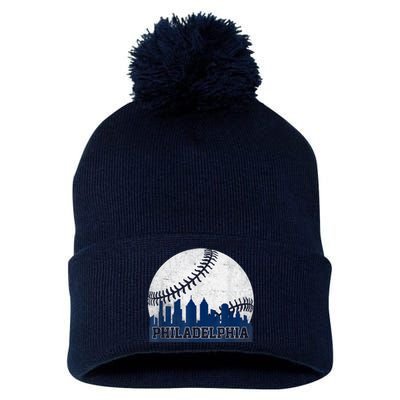 Philly Cityscape Baseball Philadelphia Skyline Retro Vintage Pom Pom 12in Knit Beanie