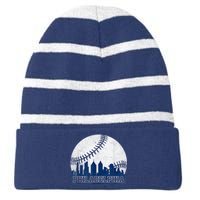 Philly Cityscape Baseball Philadelphia Skyline Retro Vintage Striped Beanie with Solid Band