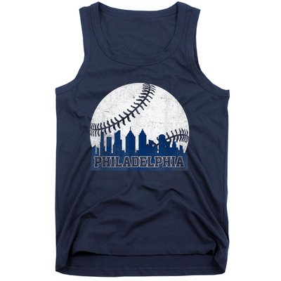 Philly Cityscape Baseball Philadelphia Skyline Retro Vintage Tank Top