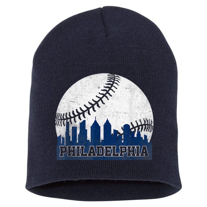 Philly Cityscape Baseball Philadelphia Skyline Retro Vintage Short Acrylic Beanie