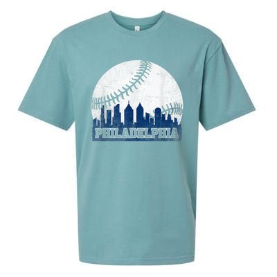 Philly Cityscape Baseball Philadelphia Skyline Retro Vintage Sueded Cloud Jersey T-Shirt