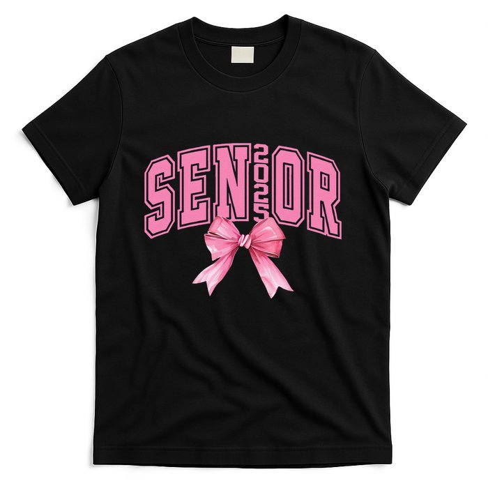 Pinkk Coquette Bow Senior 2025 Class Of 2025 Grad For Girl Gift T-Shirt
