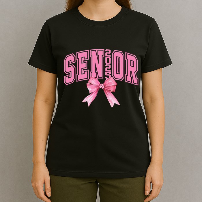 Pinkk Coquette Bow Senior 2025 Class Of 2025 Grad For Girl Gift T-Shirt