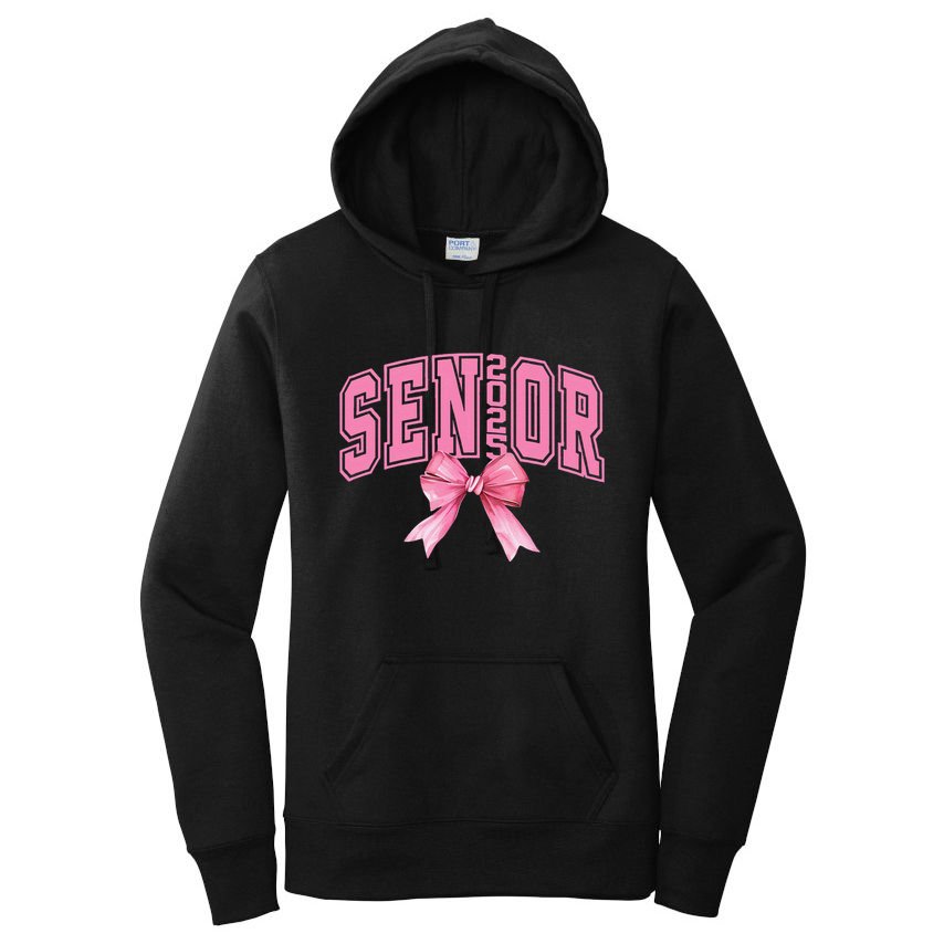 Pinkk Coquette Bow Senior 2025 Class Of 2025 Grad For Girl Gift Women's Pullover Hoodie