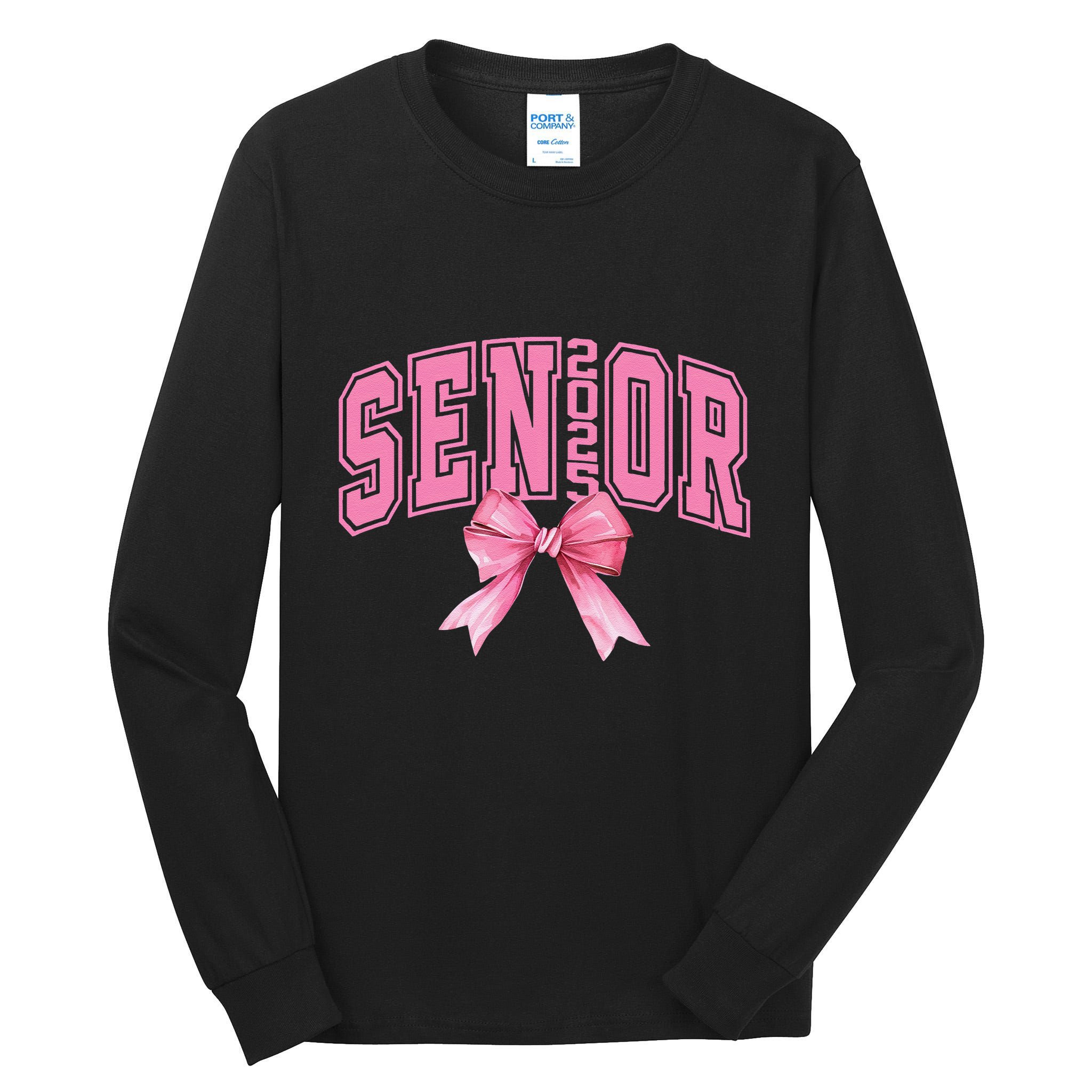Pinkk Coquette Bow Senior 2025 Class Of 2025 Grad For Girl Gift Tall Long Sleeve T-Shirt