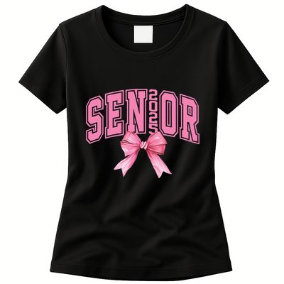Pinkk Coquette Bow Senior 2025 Class Of 2025 Grad For Girl Gift Womens T-Shirt