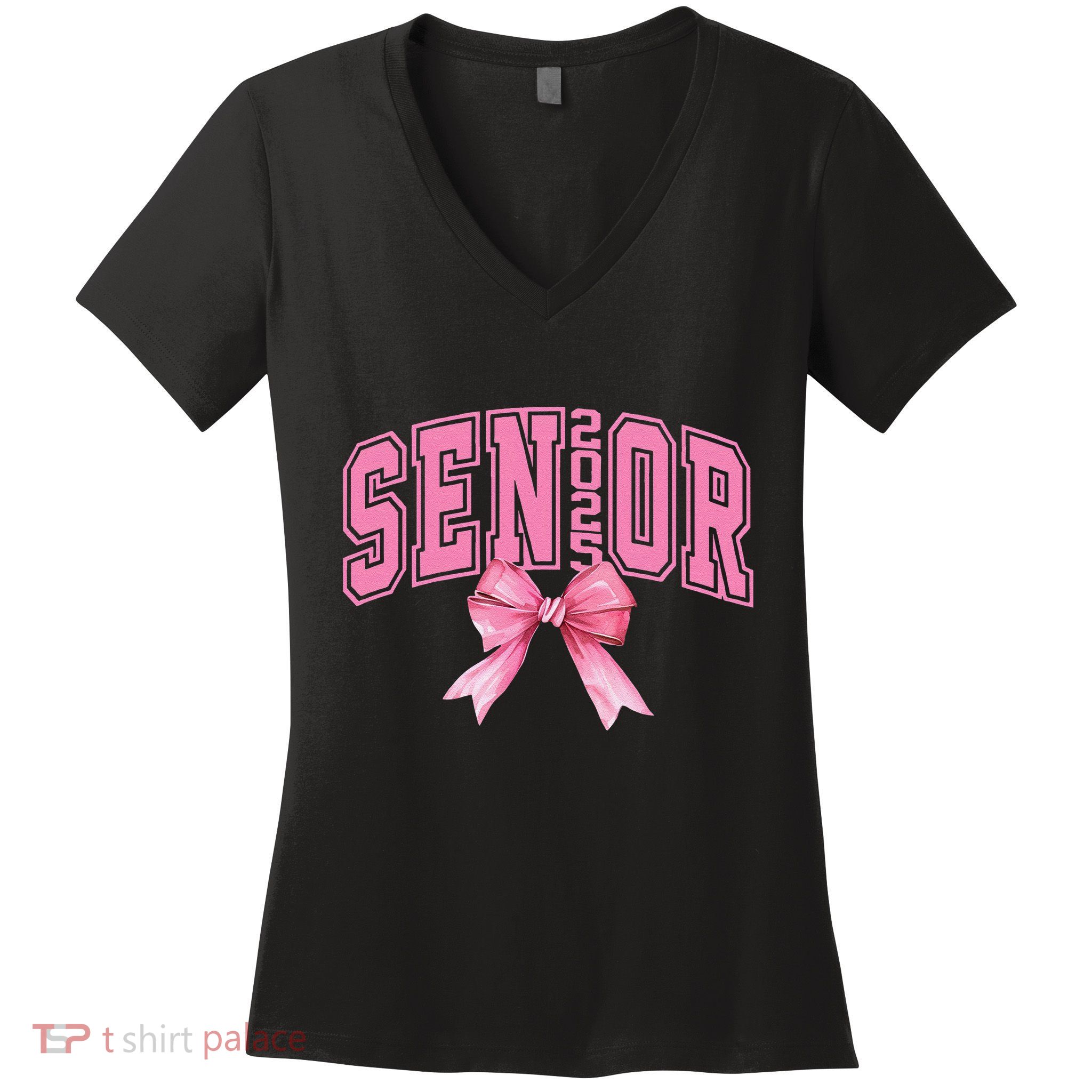 Pinkk Coquette Bow Senior 2025 Class Of 2025 Grad For Girl Gift Women's V-Neck T-Shirt