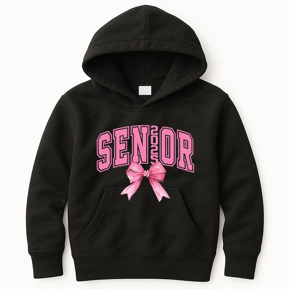 Pinkk Coquette Bow Senior 2025 Class Of 2025 Grad For Girl Gift Kids Hoodie