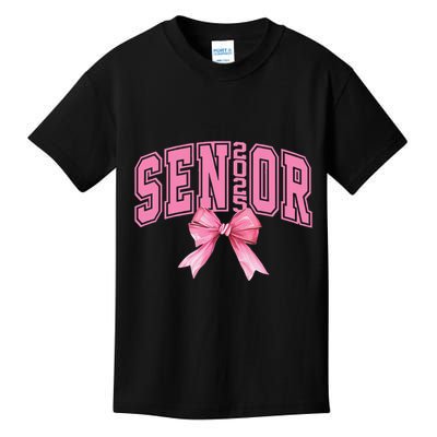 Pinkk Coquette Bow Senior 2025 Class Of 2025 Grad For Girl Gift Kids T-Shirt