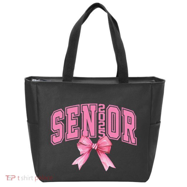 Pinkk Coquette Bow Senior 2025 Class Of 2025 Grad For Girl Gift Zip Tote Bag