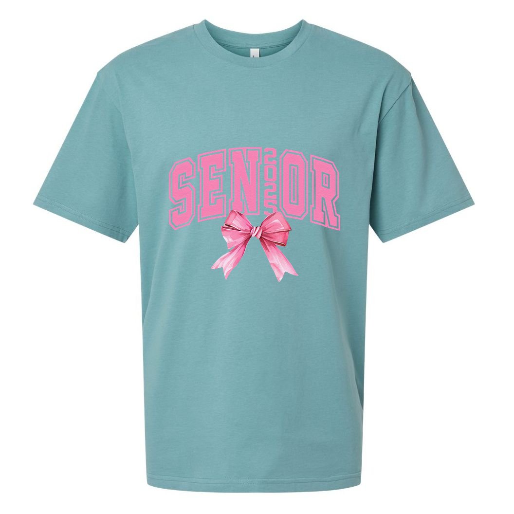 Pinkk Coquette Bow Senior 2025 Class Of 2025 Grad For Girl Gift Sueded Cloud Jersey T-Shirt