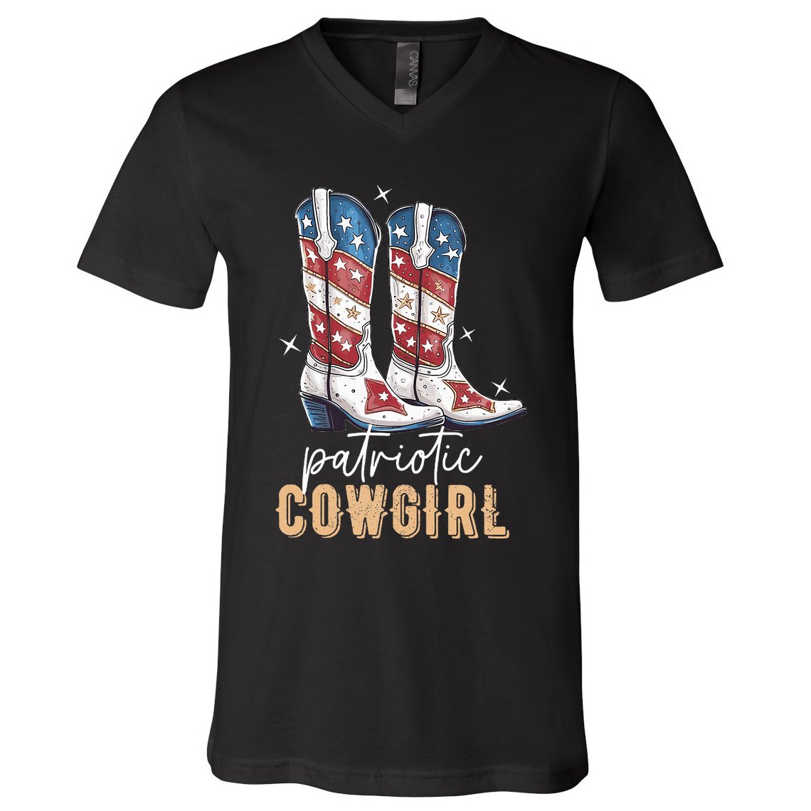 Patriotic Cowgirl Boots American Flag July 4th Of July Rodeo V-Neck T-Shirt
