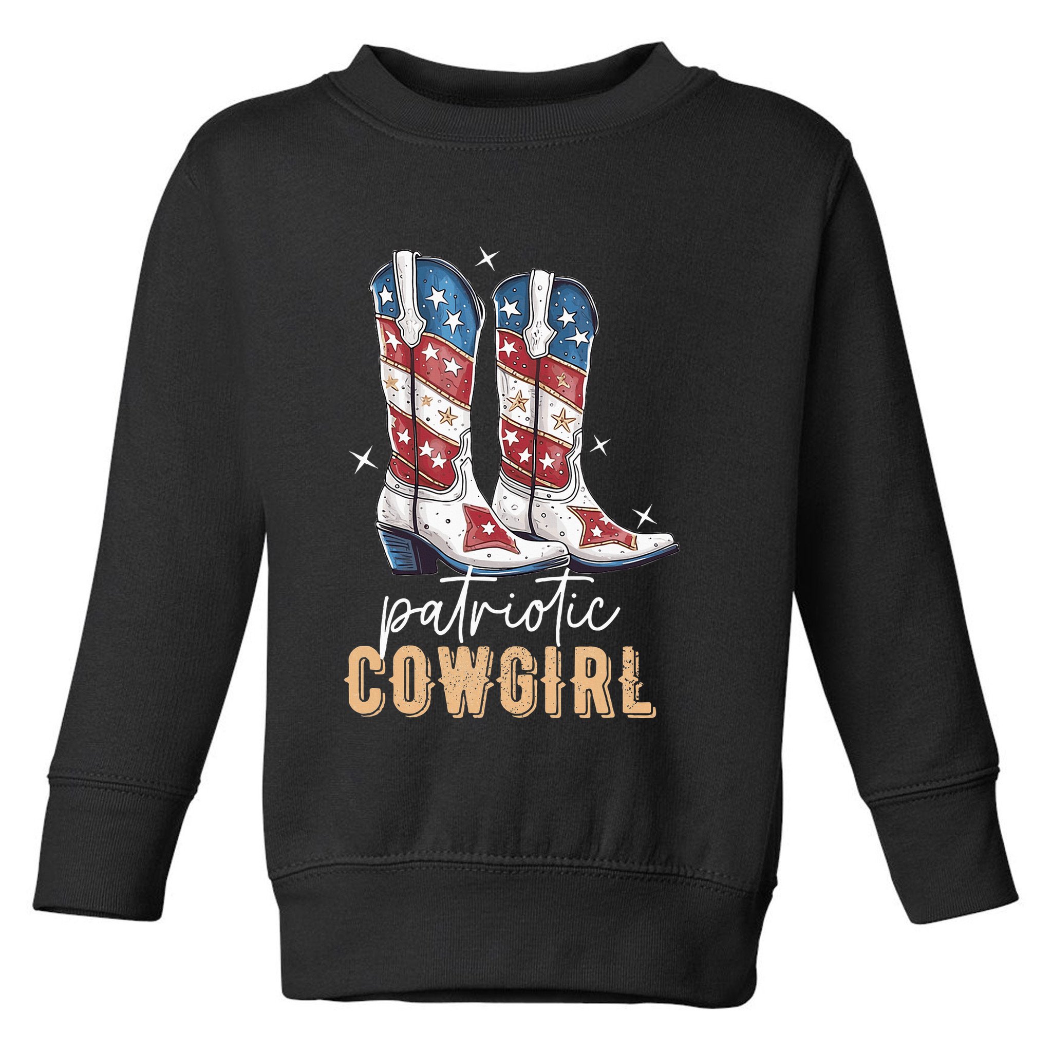 Patriotic Cowgirl Boots American Flag July 4th Of July Rodeo Toddler Sweatshirt