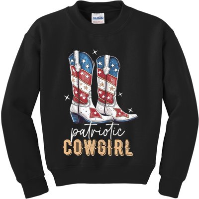 Patriotic Cowgirl Boots American Flag July 4th Of July Rodeo Kids Sweatshirt