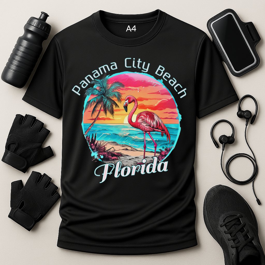 Panama City Beach Florida Beach Flamingo Tropical Souvenir Cooling Performance Crew T-Shirt