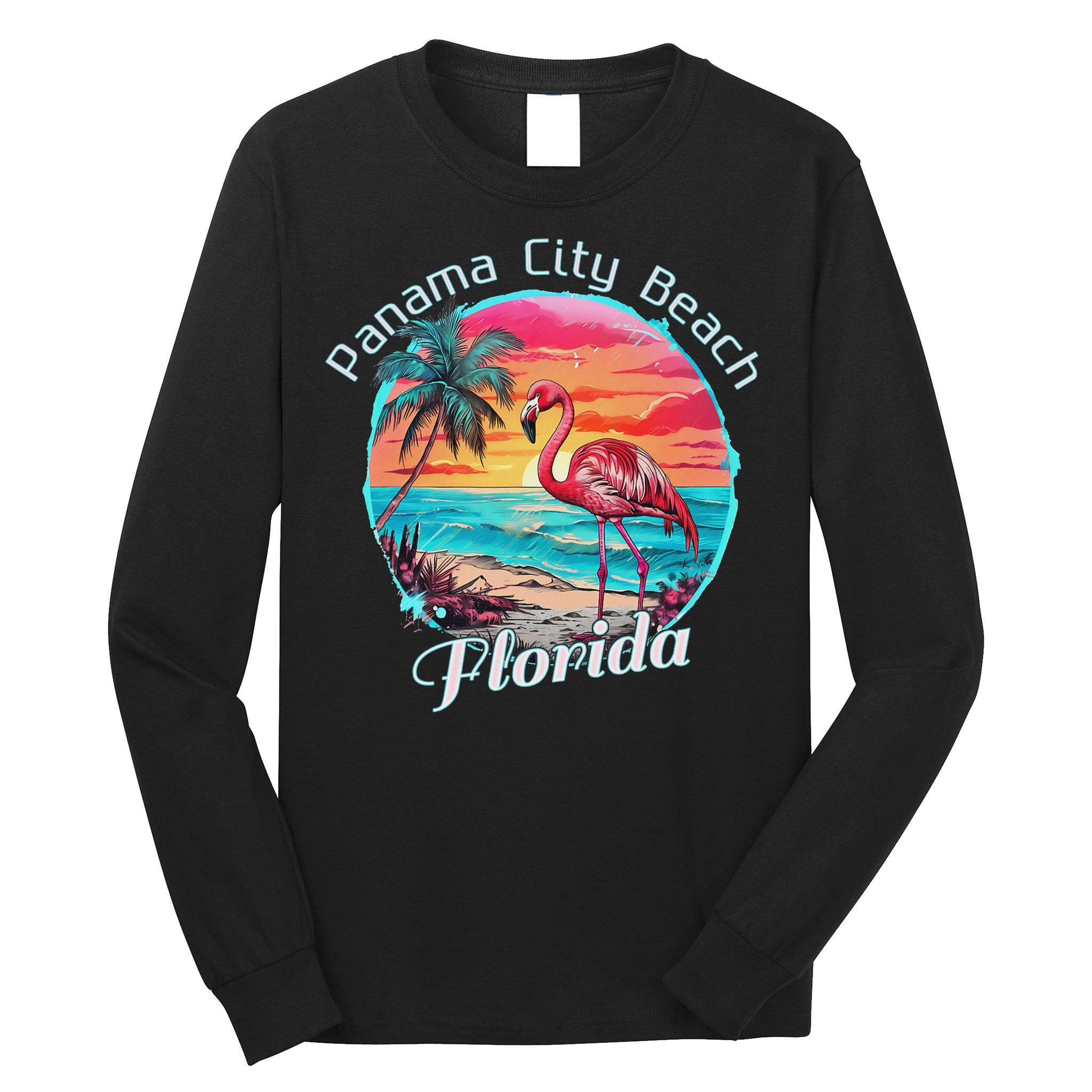 Panama City Beach Florida Beach Flamingo Tropical Souvenir Long Sleeve Shirt