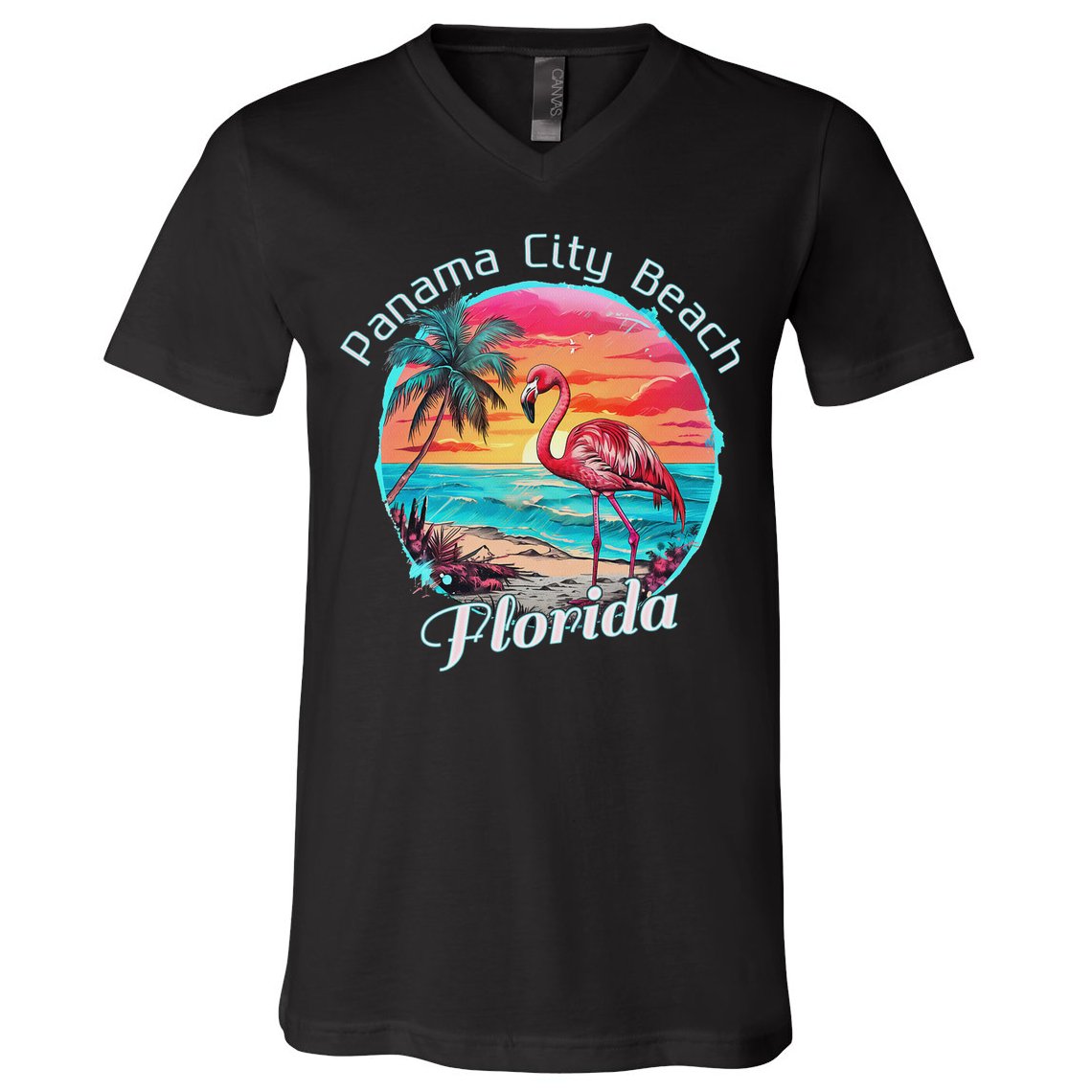 Panama City Beach Florida Beach Flamingo Tropical Souvenir V-Neck T-Shirt