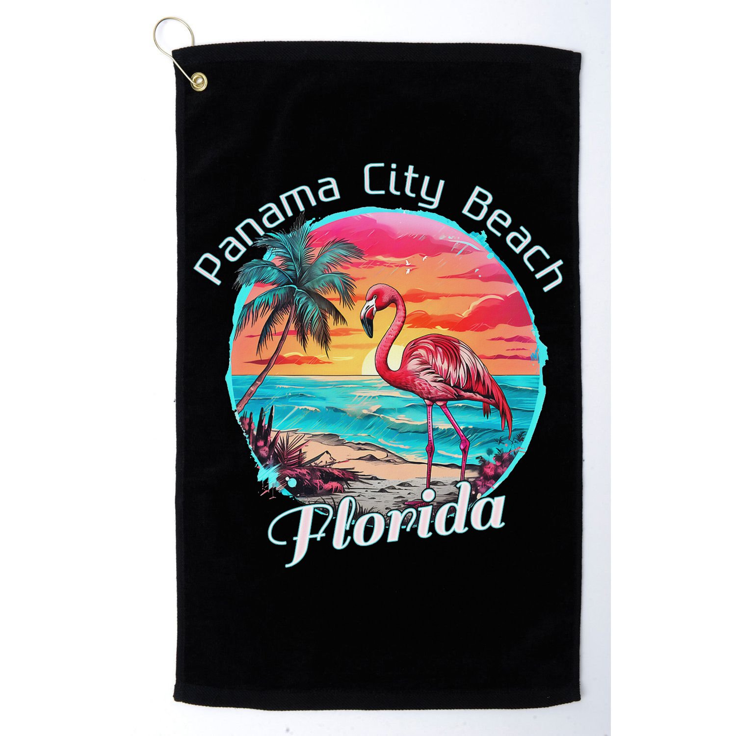 Panama City Beach Florida Beach Flamingo Tropical Souvenir Golf Towel
