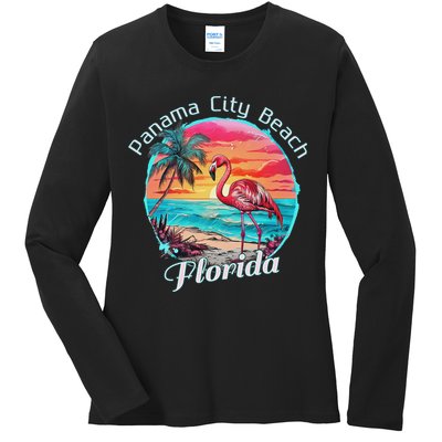 Panama City Beach Florida Beach Flamingo Tropical Souvenir Ladies Long Sleeve Shirt