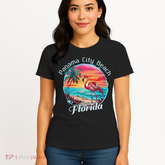 Panama City Beach Florida Beach Flamingo Tropical Souvenir Womens T-Shirt