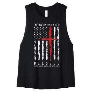 Patriotic Christian Blessed One Nation Under God 4th Of July Women's Racerback Cropped Tank