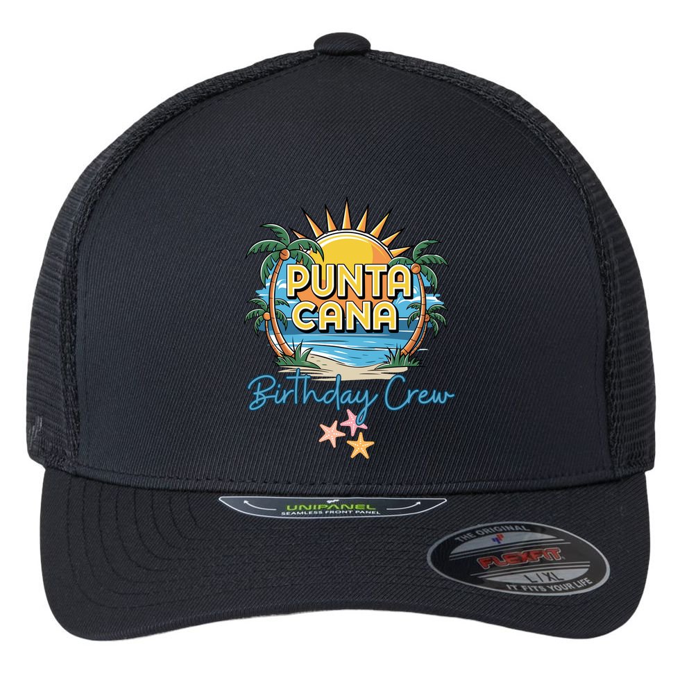 Punta Cana Birthday Crew Tropical Celebration Vibes Flexfit Unipanel Trucker Cap
