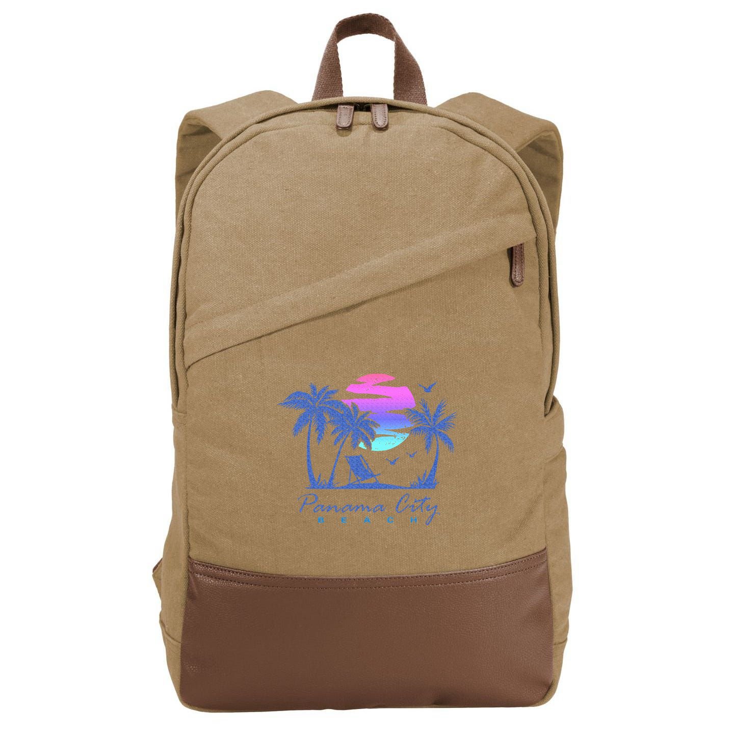 Panama City Beach Florida Vacation Trip Retro Vintage Sunset Cotton Canvas Backpack