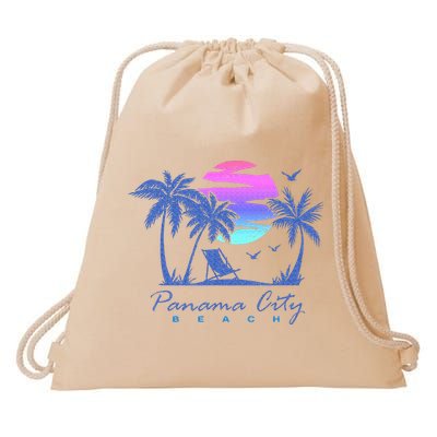 Panama City Beach Florida Vacation Trip Retro Vintage Sunset Drawstring Bag