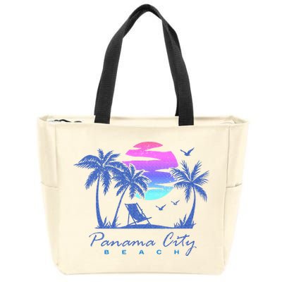 Panama City Beach Florida Vacation Trip Retro Vintage Sunset Zip Tote Bag