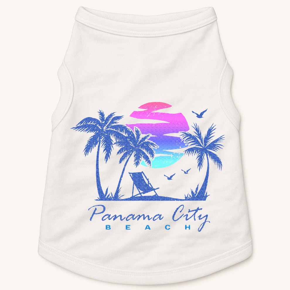 Panama City Beach Florida Vacation Trip Retro Vintage Sunset Doggie Tank