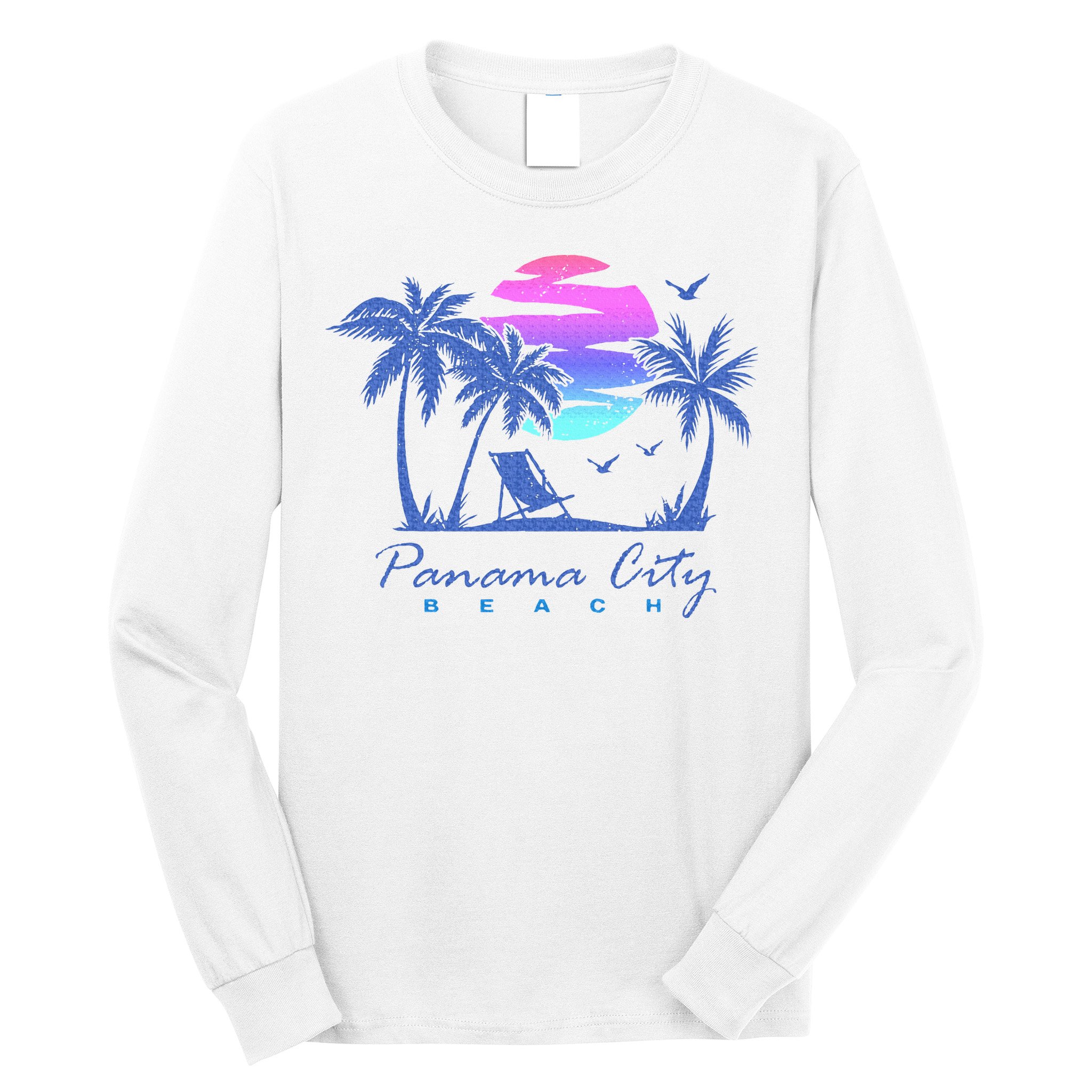 Panama City Beach Florida Vacation Trip Retro Vintage Sunset Long Sleeve Shirt