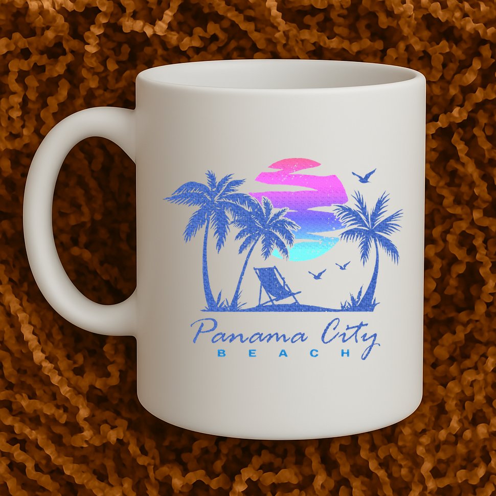 Panama City Beach Florida Vacation Trip Retro Vintage Sunset Mug