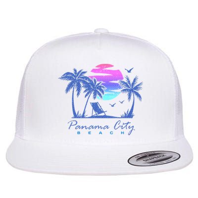 Panama City Beach Florida Vacation Trip Retro Vintage Sunset Flat Bill Trucker Hat