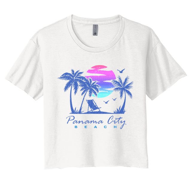 Panama City Beach Florida Vacation Trip Retro Vintage Sunset Crop Top