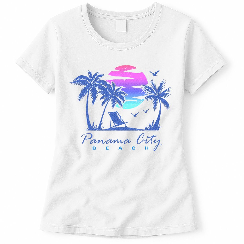 Panama City Beach Florida Vacation Trip Retro Vintage Sunset Womens T-Shirt
