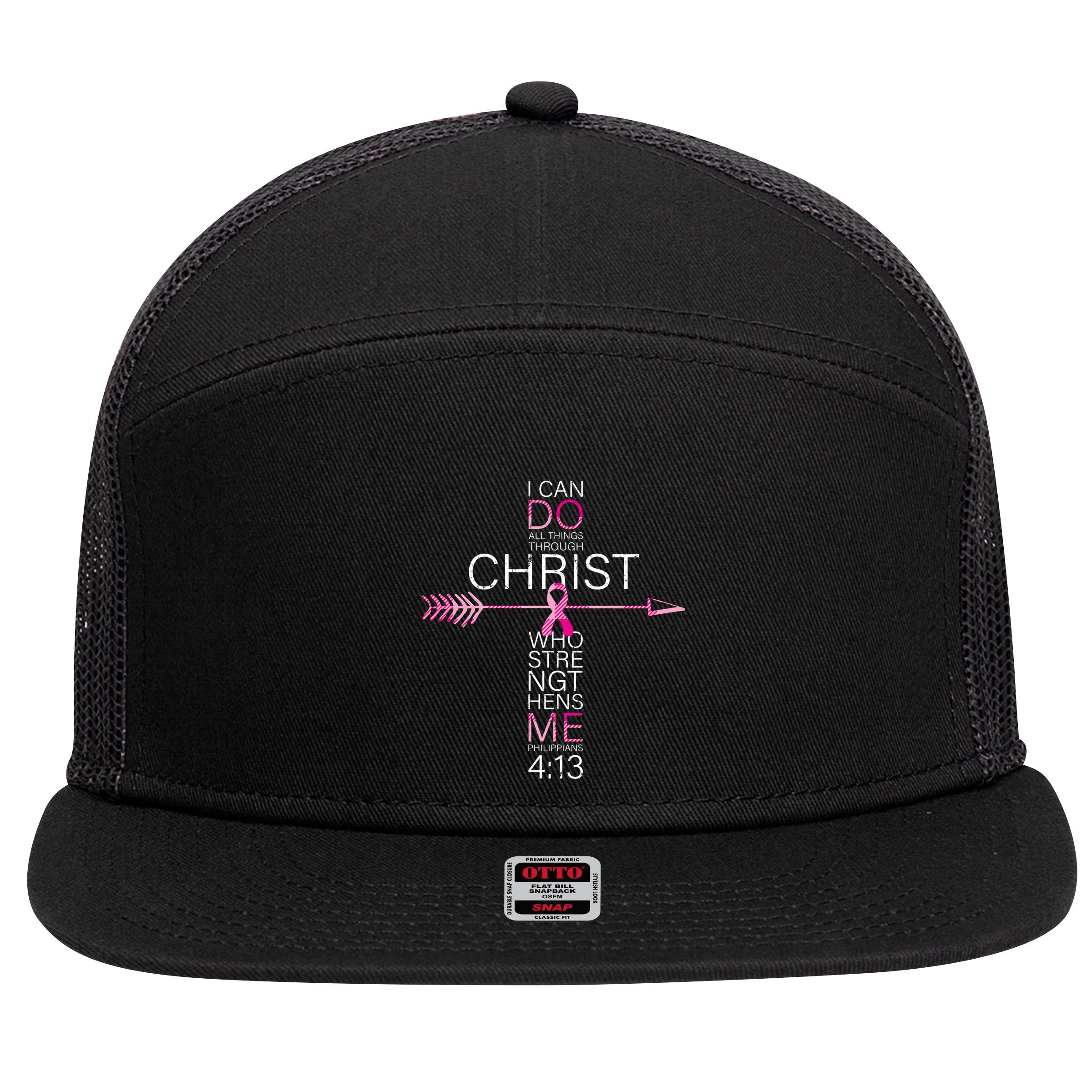 Pink Christian Breast Cancer Cross Religious Bible Verse 7 Panel Mesh Trucker Snapback Hat