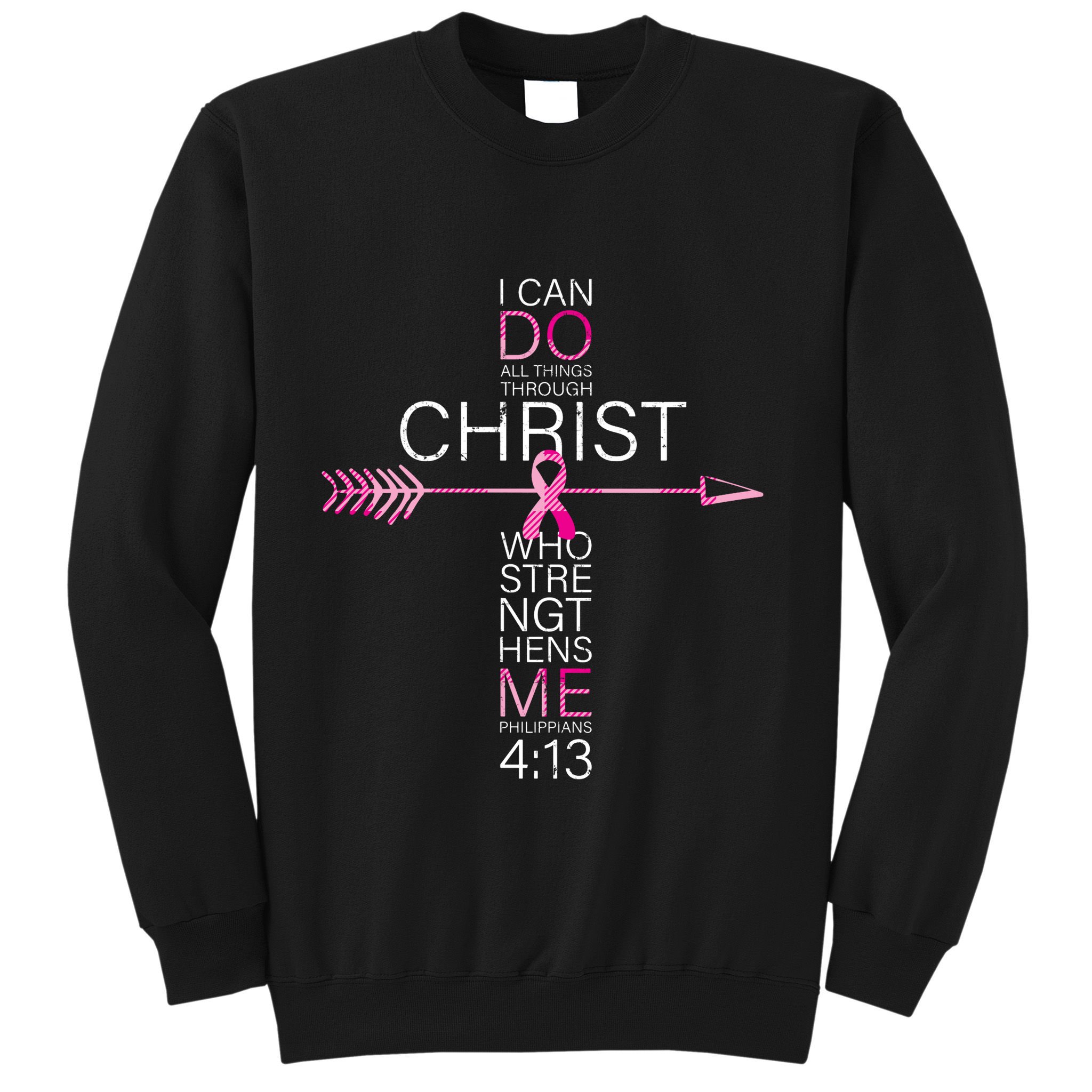Pink Christian Breast Cancer Cross Religious Bible Verse Sweatshirt