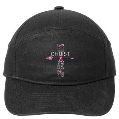 Pink Christian Breast Cancer Cross Religious Bible Verse 7-Panel Snapback Hat