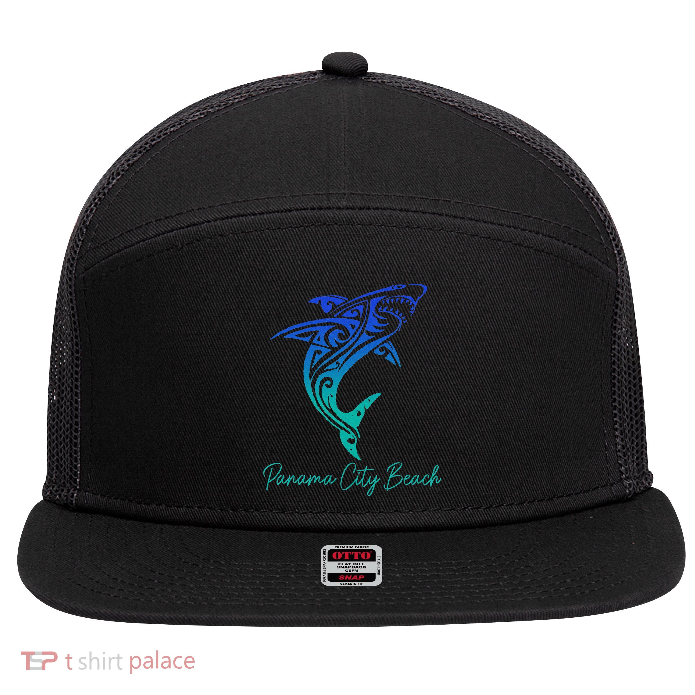 Panama City Beach FL Shark Scuba Diving Surfer Florida Surf 7 Panel Mesh Trucker Snapback Hat
