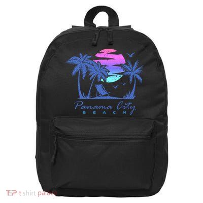 Panama City Beach Florida Vacation Trip Retro Vintage Sunset 16 in Basic Backpack