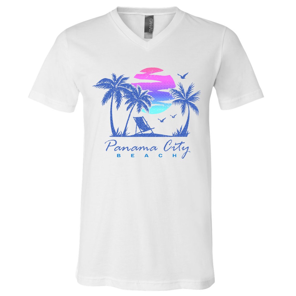 Panama City Beach Florida Vacation Trip Retro Vintage Sunset V-Neck T-Shirt
