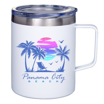 Panama City Beach Florida Vacation Trip Retro Vintage Sunset 12oz Stainless Steel Coffee Mug