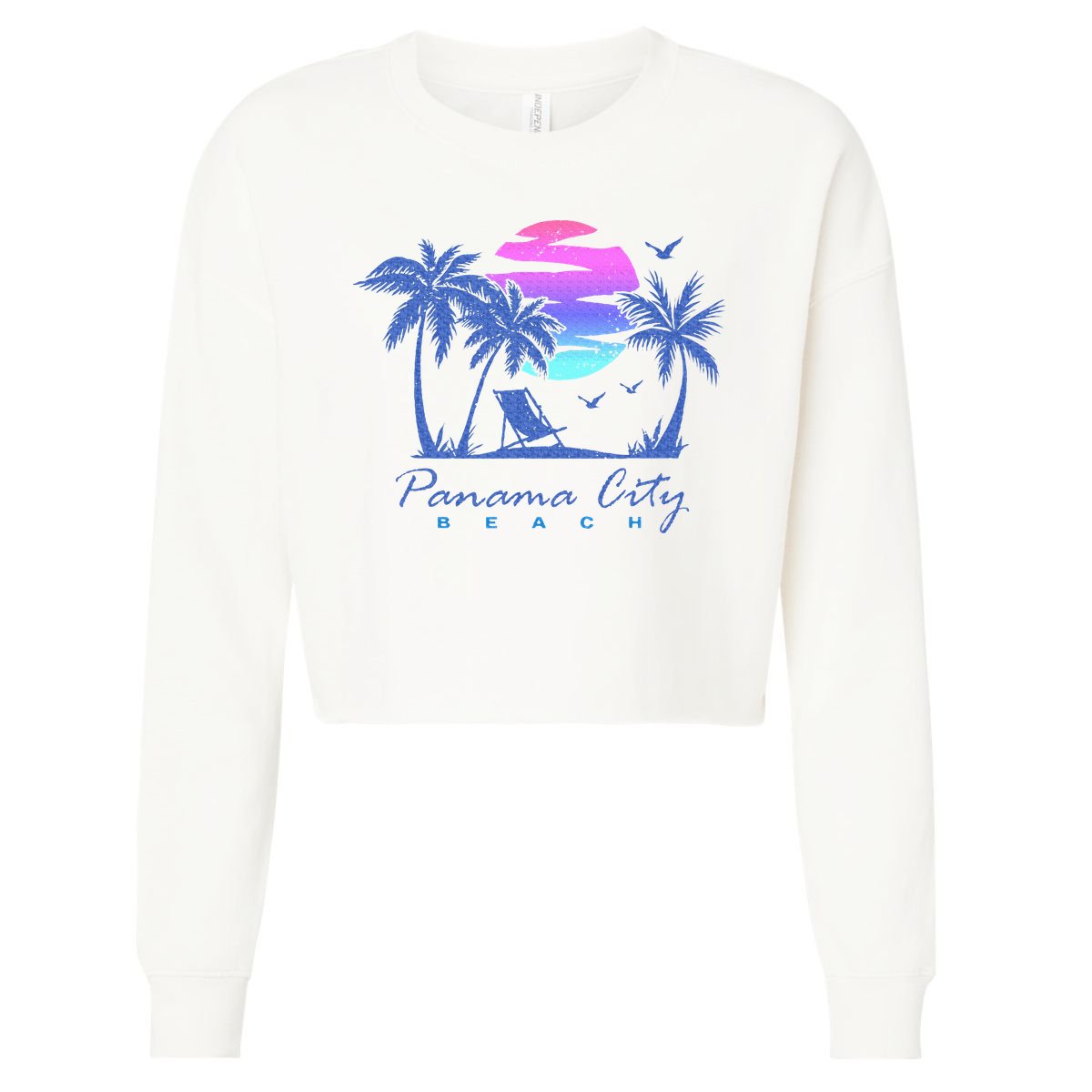 Panama City Beach Florida Vacation Trip Retro Vintage Sunset Cropped Pullover Crew