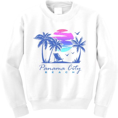 Panama City Beach Florida Vacation Trip Retro Vintage Sunset Kids Sweatshirt