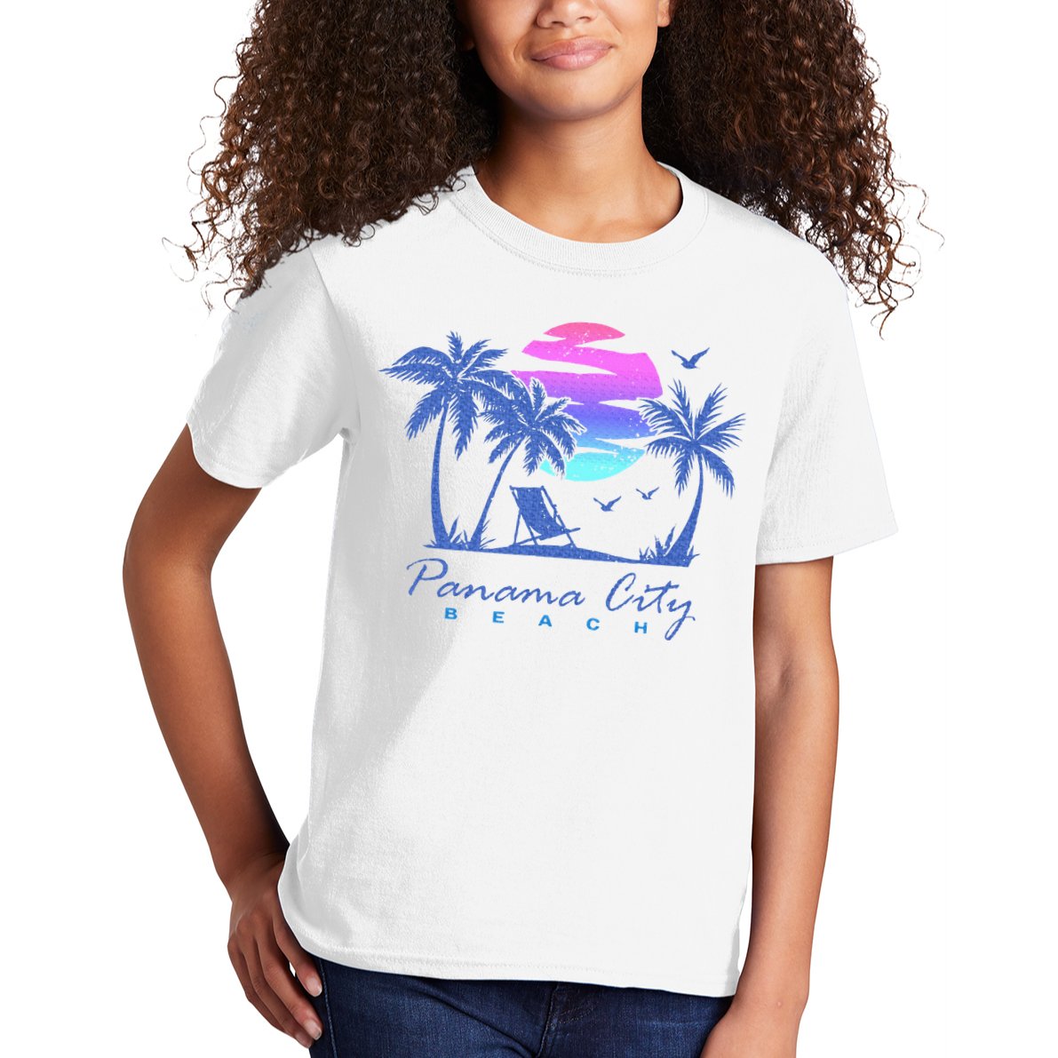 Panama City Beach Florida Vacation Trip Retro Vintage Sunset Kids T-Shirt