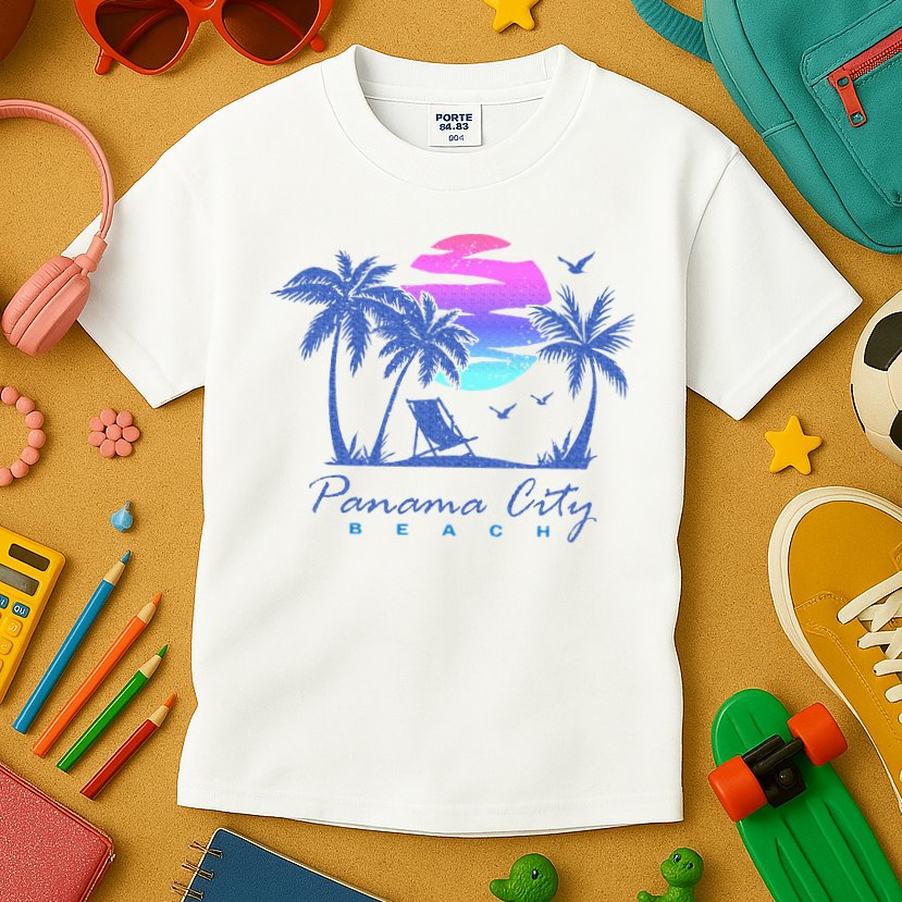 Panama City Beach Florida Vacation Trip Retro Vintage Sunset Kids T-Shirt