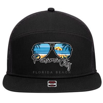 Panama City Beach Florida Palm Tree Sunglasses Souvenir 7 Panel Mesh Trucker Snapback Hat