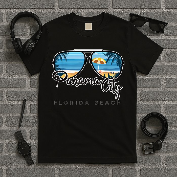 Panama City Beach Florida Palm Tree Sunglasses Souvenir T-Shirt